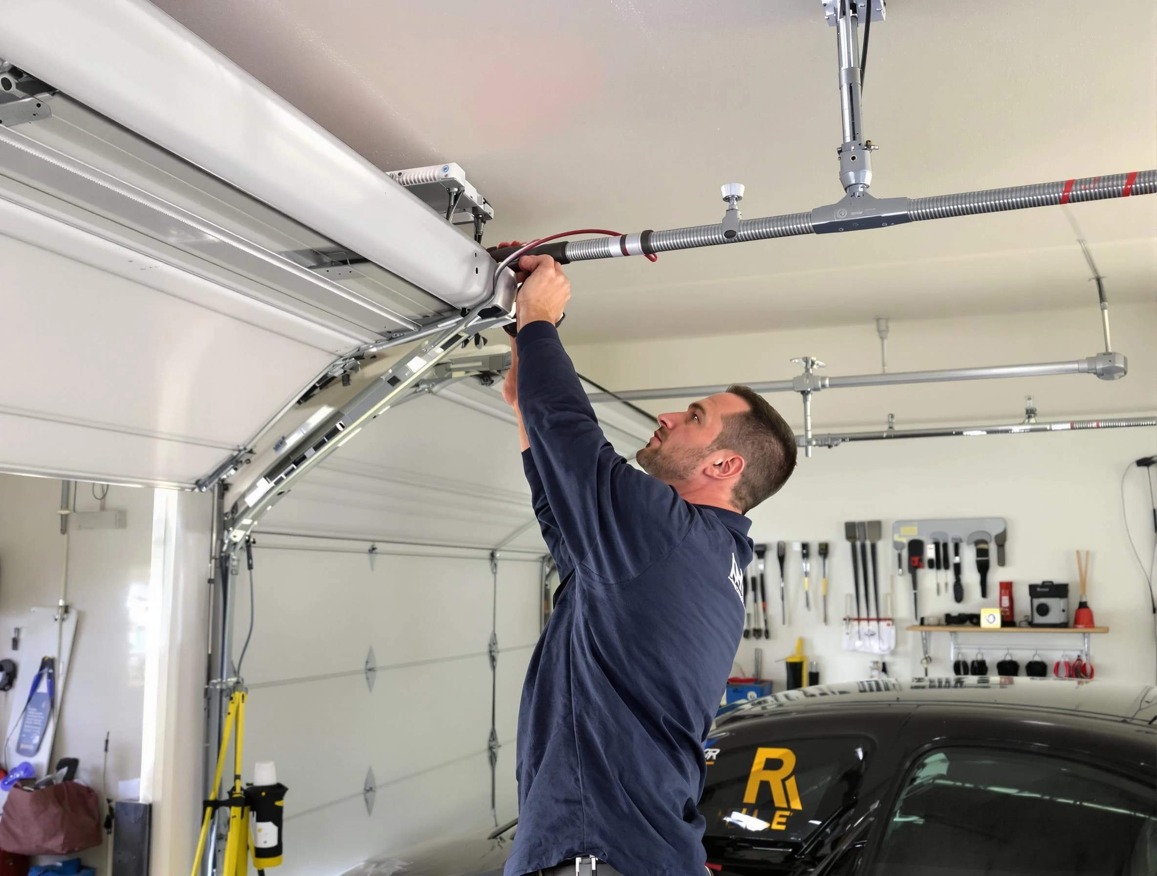 Rio Rancho Garage Door Repair technician performing garage door cable repair in Rio Rancho