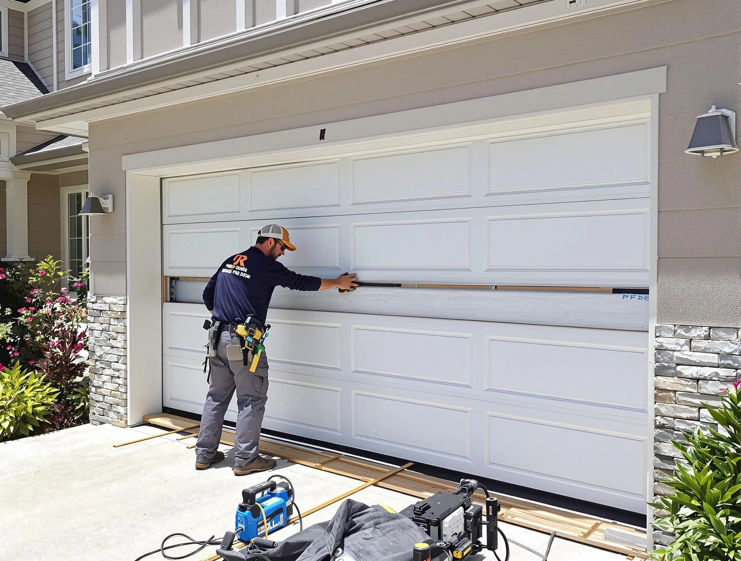 Rio Rancho Garage Door Repair team performing complete garage door replacement at Rio Rancho residence