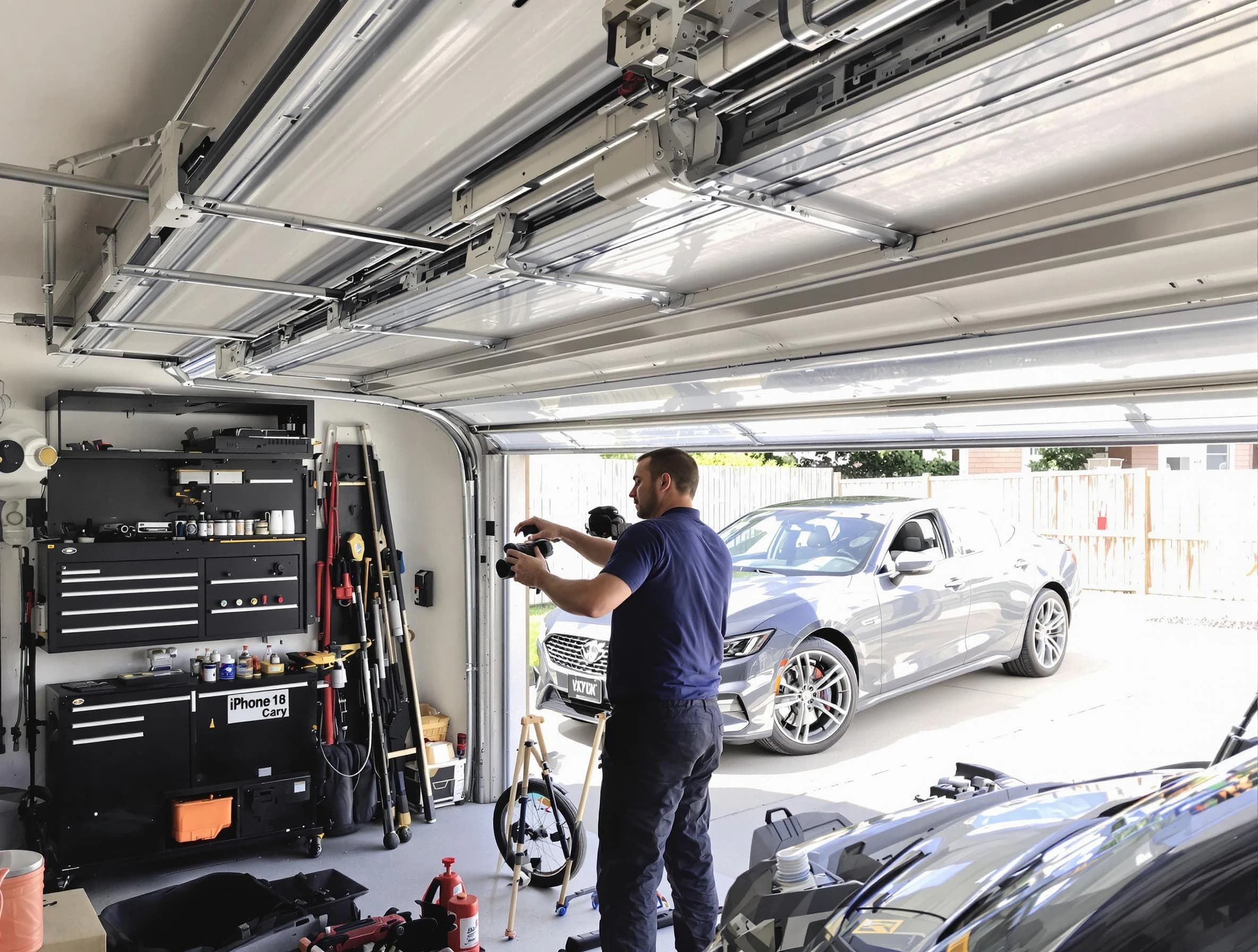 Rio Rancho Garage Door Repair technician fixing noisy garage door in Rio Rancho