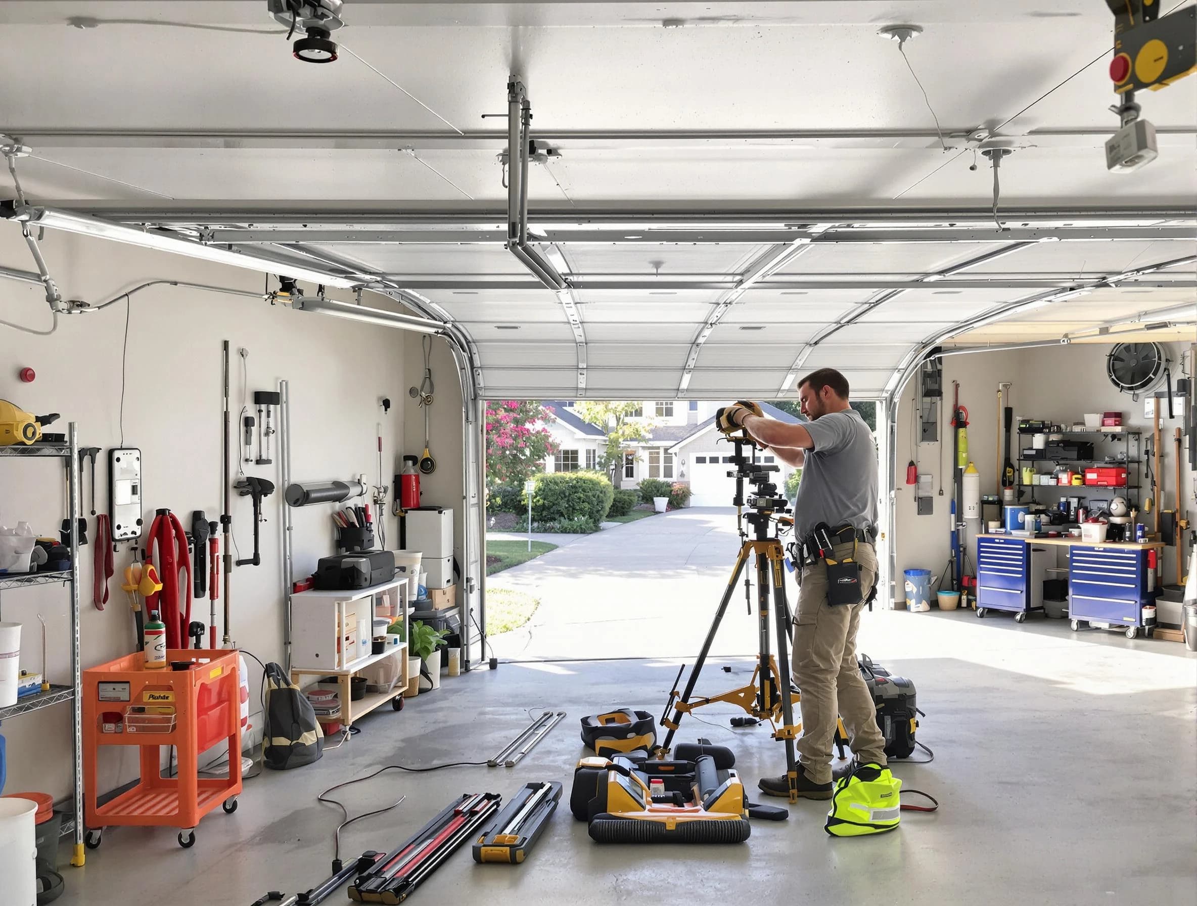 Rio Rancho Garage Door Repair specialist performing laser-guided track alignment in Rio Rancho