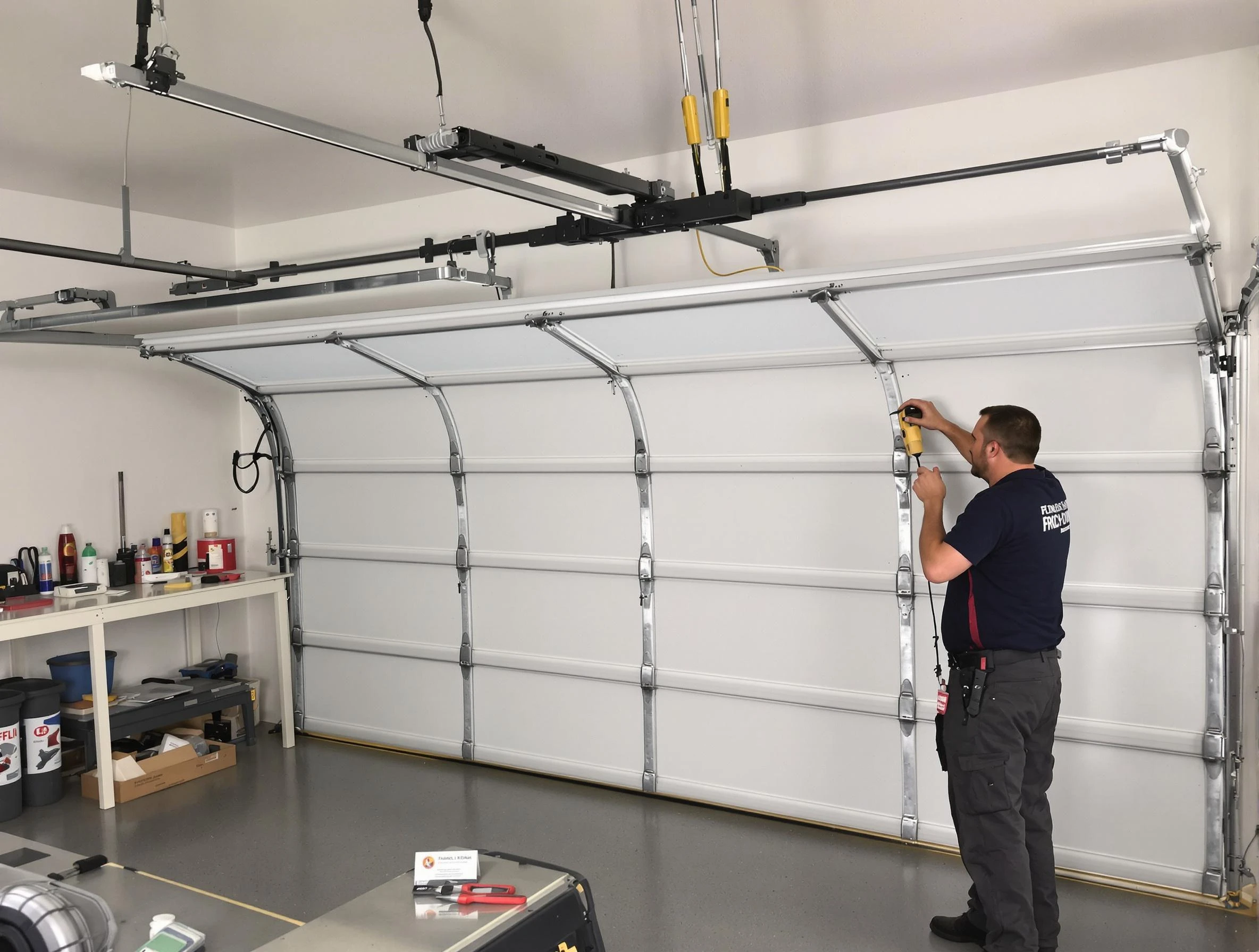 Rio Rancho Garage Door Repair certified technician performing overhead door system repair in Rio Rancho